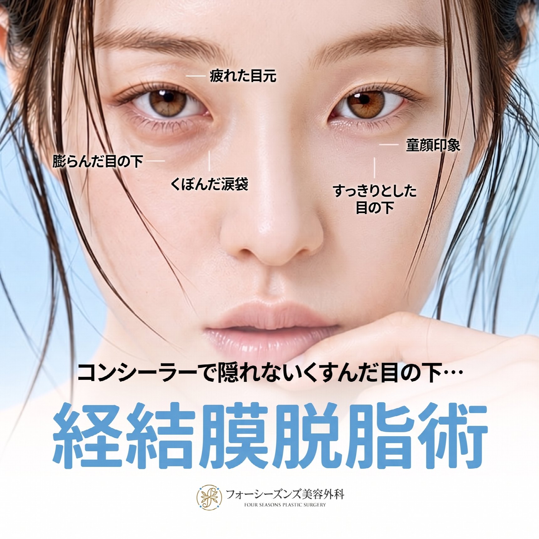 目の下の脂肪再配置、クマと膨らんだ目の下を一度に改善