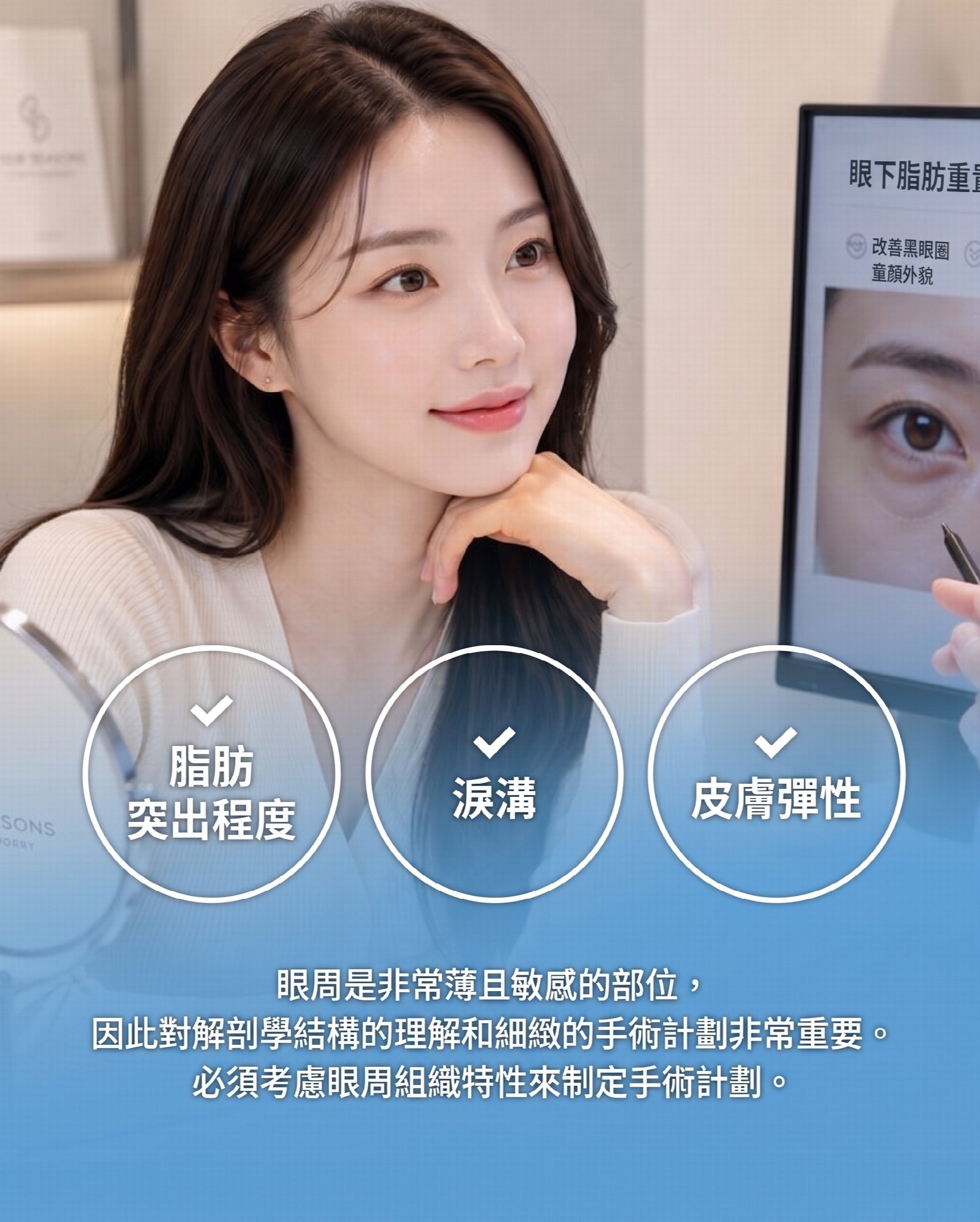 眼底脂肪重新排列，一次改善黑眼圈和眼底浮腫