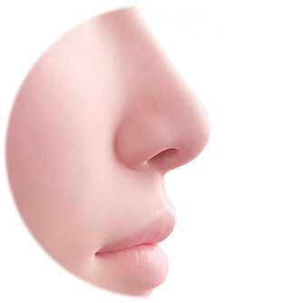 Diagram of a profile with the nasal tip lifted and sparkles added beside it
