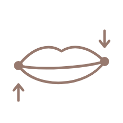 Lip line illustration with asymmetrical mouth corners marked by arrows