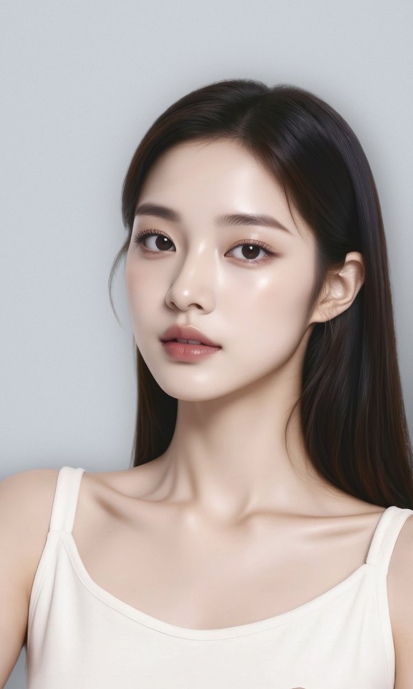 Double chin liposuction signature shot — side profile of a female model with a defined jawline and neckline