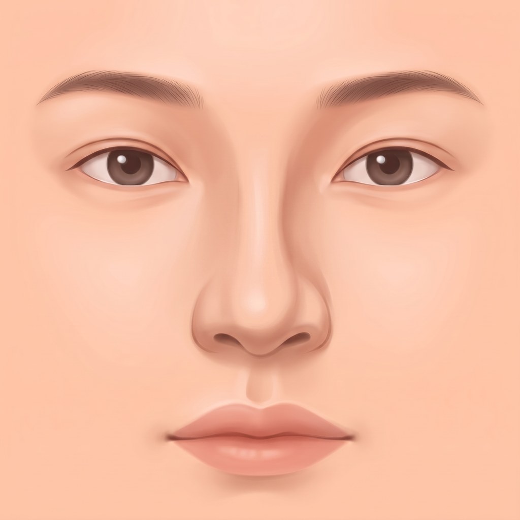 鼻樑向一側彎曲的歪鼻正面插圖