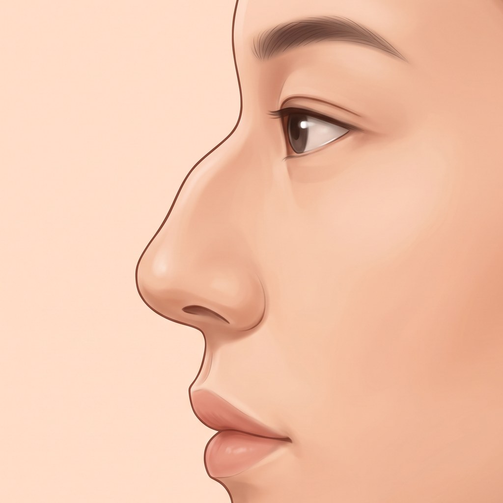 鼻樑中段隆起的鷹勾鼻側面插圖