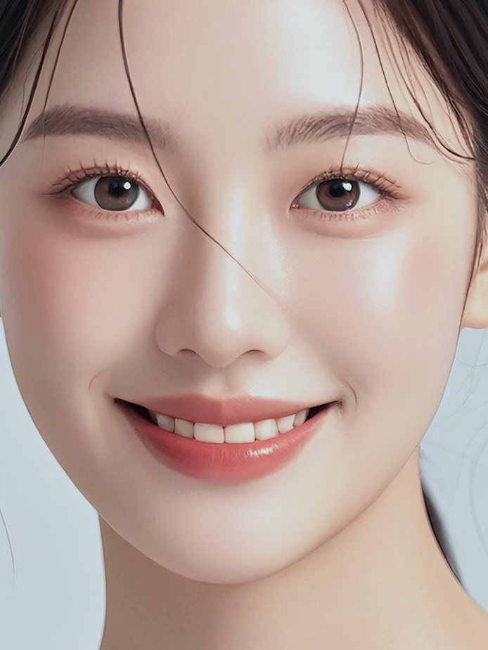 明るい背景の前で微笑む女性モデルの肌のクローズアップ